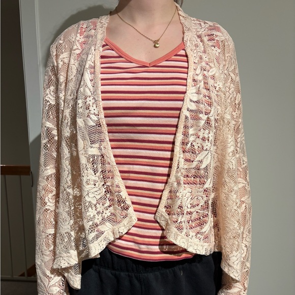 Dorothy Perkins Tops - Dorothy Perkins Cream Lace Open-Front Cardigan